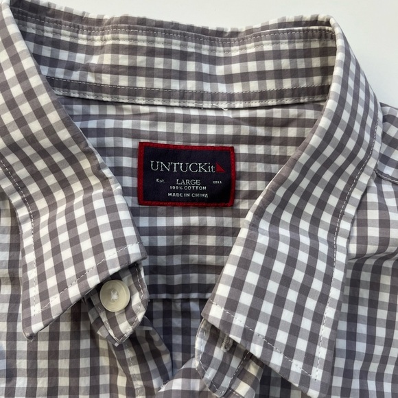 Untuckit Dunn Gray Checkered Long Sleeve Top Button Up Shirt Size Large - Picture 3 of 7